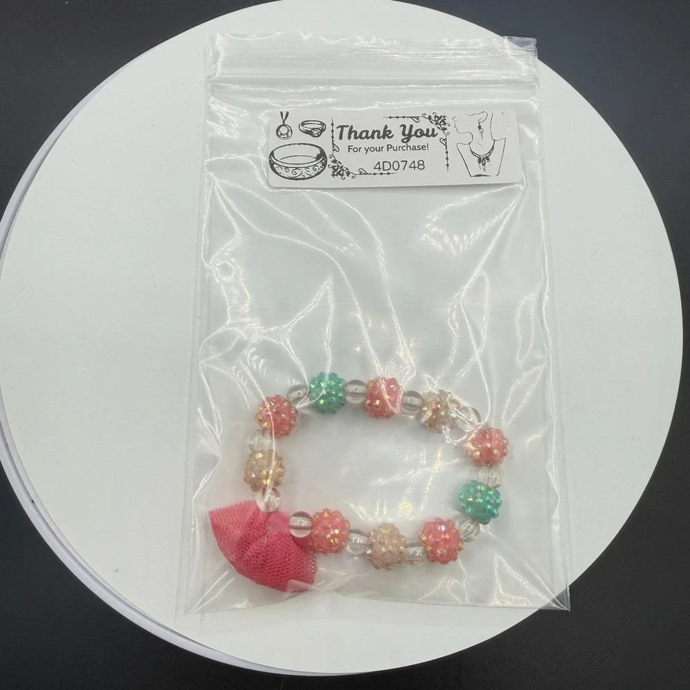 Girls Pink Flower Beaded Stretch Bracelet Sparkly Pastel Kids Gift Cute Floral